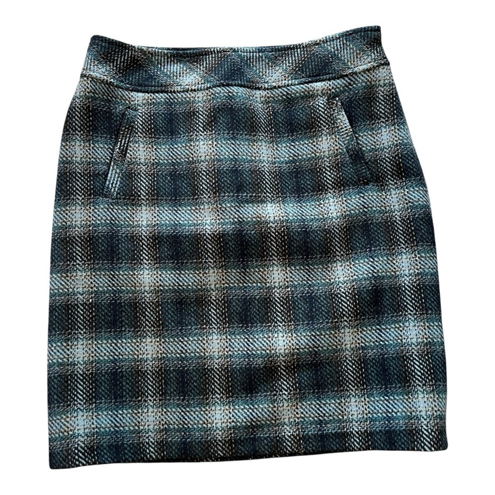 Talbots Women's Blue Plaid Wool Blend A-Line Skirt- 2P